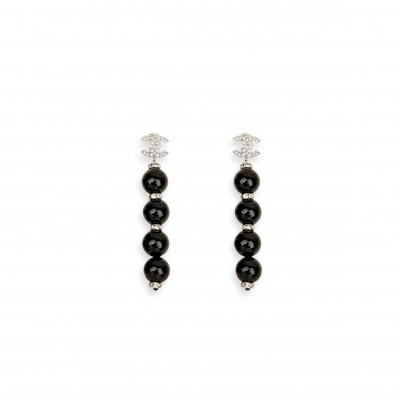 CHANEL METAL PEARL CC LOGO DROP EARRINGS  